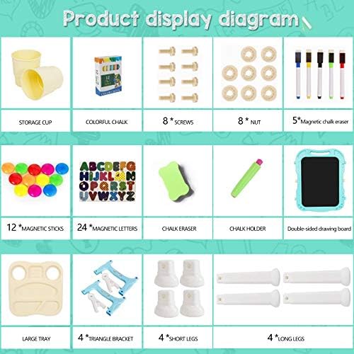 Easel for Kids,Rotatable Double Sided Easel for Kids Adjustable Standing Art Easel with Painting Accessories for Toddlers Boys and Girls-Green