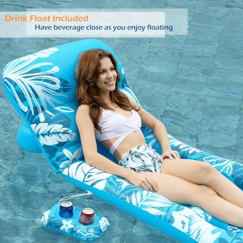 Jasonwell Inflatable Pool Float Adult - Pool Floaties Lounger Floats Floating Chair Raft with Adjustable Backrest Cup Holders Water Floaty Lake Lounge Tanning Floats Beach Party Toys for Adults (Blue)