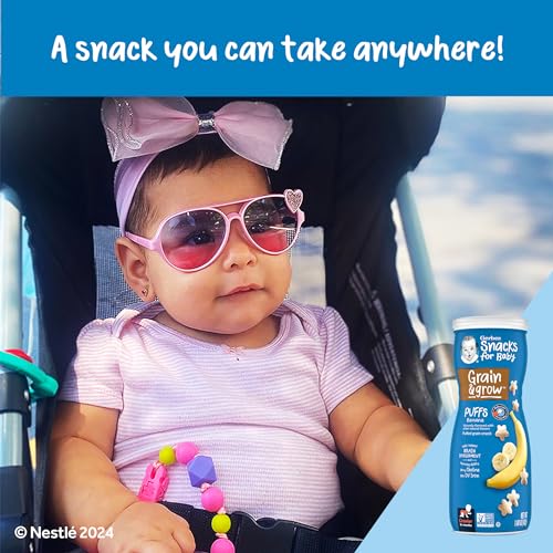 Gerber Stage 3 Baby Snacks, Banana Puffs, Puffed Grain Snack, Baby Led Feeding, Iron & Choline, Puffs Snacks for Babies, 6-Pack