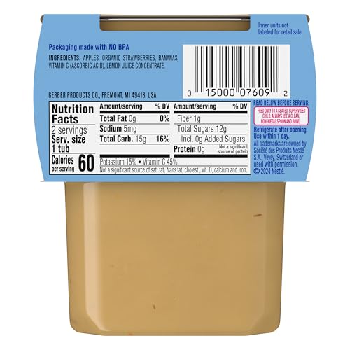 Gerber Stage 2 Baby Food, Apple Strawberry Banana Puree Tubs, No Added Colors or Flavors, Baby Puree, 16-Pack