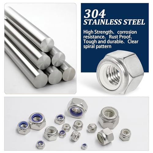 SAE & Metric Nylon Insert Lock Nuts Kit(348Pcs),6#32 8#32 10#24 10#32 1/4-20 5/16-18 3/8-16 1/2-13 M3 M4 M5 M6 M8 M10 M12 304 Stainless Steel Locknuts Sets