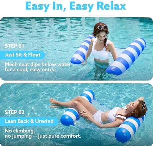 SLOOSH 2 Packs Hammock Pool Floats Adults, 4-in-1 Multi-Purpose Inflatable Pool Floats PVC Water Hammock Lounge Floaties
