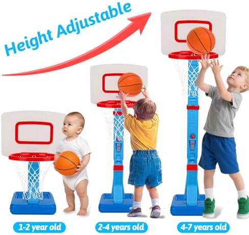 Toddler Basketball Hoop Indoor Mini Adjustable Basketball Goal with Ball Pump Outdoor Toys Backyard Game Outside Pool Basketball Toys for 1 2 3 4 Year Old Boy Girl Kid Toy Age 2-4 4-8 Birthday Gift