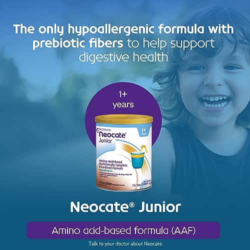 Nutricia Neocate Junior - Hypoallergenic, Dairy-free, Amino Acid-Based Formula - Formula for 1+ Years - For Toddlers, Kids & Teens - Powdered Formula - Chocolate - 14.1 oz can (Case of 4)