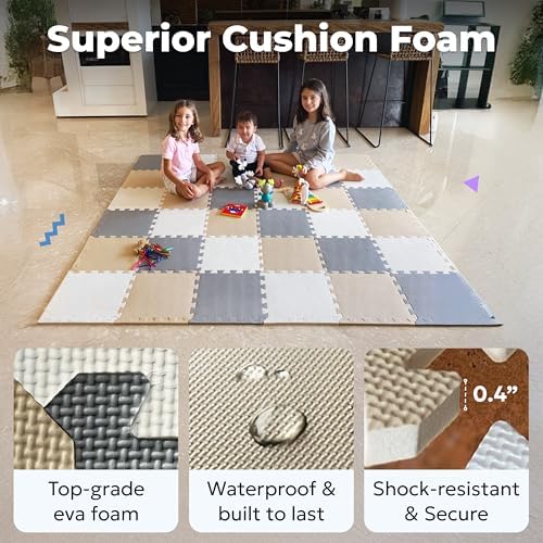 MioTetto Foam Floor Tiles for Kids - Non-Toxic Comfortable Baby Play Mat and Interlocking Foam Tiles, Fits with 74x74 Playpen Mat for Crawling & Development, Soft Play Mat for Babies 6-12 Months
