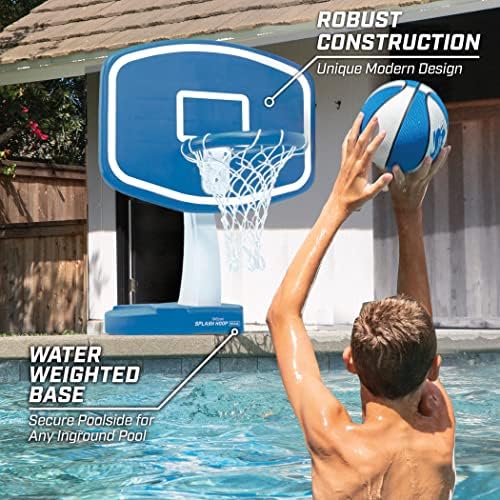 GoSports Splash Hoop Swimming Pool Basketball Game, Includes Poolside Water Basketball Hoop, 2 Balls and Pump – Max Blue