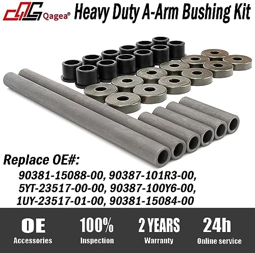 Qagea Heavy Duty A-Arm Control Arm Bushing Kit with Dust Cover Seal Caps & Shaft Collars Fit for Yamaha Banshee 350 450, Raptor 125 250 700 Replaces 90381-15084-00 5YT-23517-00-00 90387-101R3-00