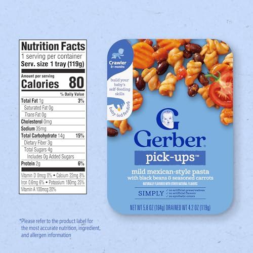 Gerber Baby Food, Stage 3 Food for Babies, Toddlers, Baby Led Feeding, Finger Foods for Babies, Mexican-Stlye Pasta, 6 Pack