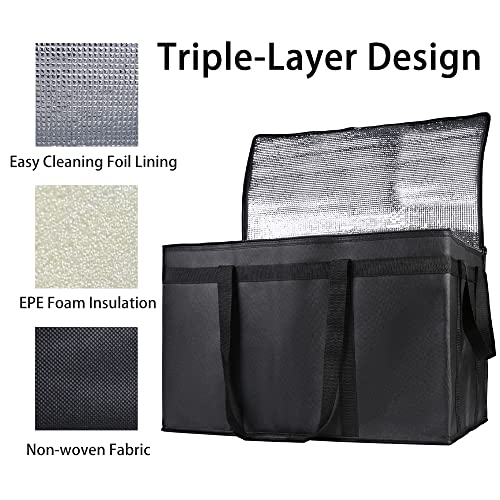 Bodaon Insulated Food Delivery Bag, XXXL Pizza Delivery Bags for Hot and Cold Food, Commercial, Large Capacity Reusable Warming Bag, Catering Cooler Bag for Doordash, Warmers for Parties (Black, 1Pk)