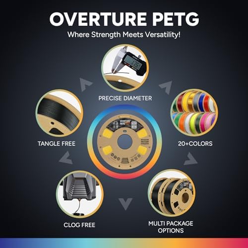 OVERTURE PETG 3D Printer Filament 1.75mm, Neatly Wound Durable PETG 1kg Spool (2.2lbs), Strong Toughness Filament, Dimensional Accuracy +/- 0.02mm, Fit Most FDM Printers (Yellow)
