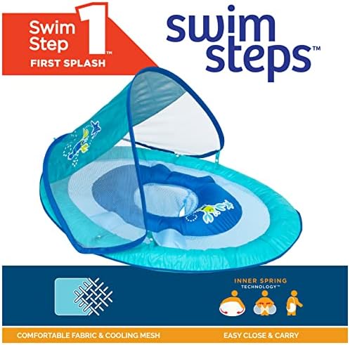 SwimWays Baby Spring Float with Adjustable Canopy and UPF Sun Protection, Blue Lobster