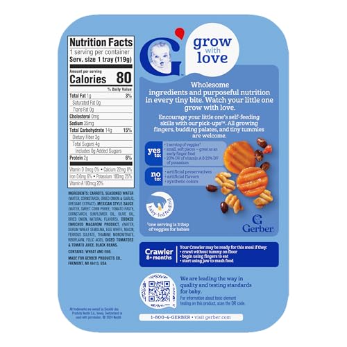 Gerber Baby Food, Stage 3 Food for Babies, Toddlers, Baby Led Feeding, Finger Foods for Babies, Mexican-Stlye Pasta, 6 Pack