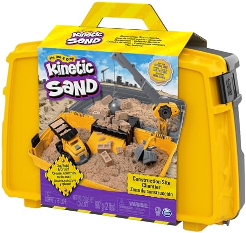 Kinetic Sand, Construction Site Folding Sandbox with 2lbs Play Sand & Toy Truck, Sensory Toys for Kids & Classroom, Back to School Teacher Must Haves