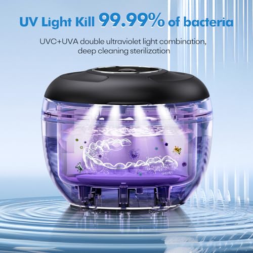 Upgraded Ultrasonic Retainer Cleaner Machine, 45kHz Ultrasonic Dentures Cleaner for Night Guards, Braces, Aligner, Toothbrush, Jewelry and More, 200ML Capacity, Black