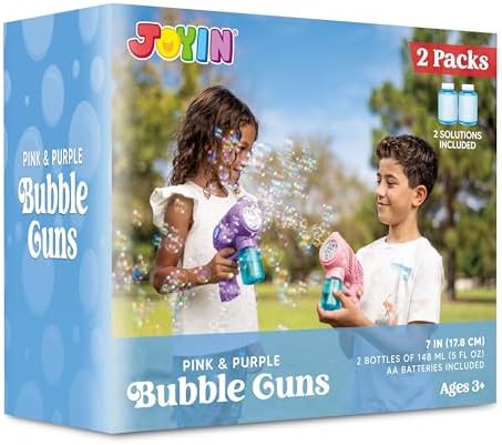 JOYIN 2 Bubble Guns with 2 Bottles Refill Solution, Bubble Machine Gun for Kids, Toddlers, Party Favors, Summer, Outdoors Activity, Wedding, Easter, Birthday Gift