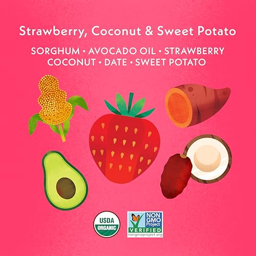 Once Upon A Farm Strawberry, Coconut & Sweet Potato Puffed Sorghum Snack, Fruit & Veggie Puffs, Non GMO, 1.5 Ounces (Pack Of 6)