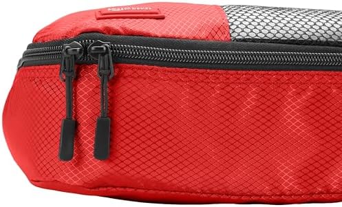 Amazon Basics Small Packing Cubes for Travel, Packing Organizers, 4-Piece-Set With Double Zipper Pulls and Mesh Top Panel, 100% Durable Polyester, Red, 11"L x 6.8"W x 3"H