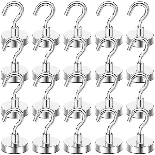 DIYMAG Magnetic Hooks, 50 LB Heavy Duty Magnet with Hooks,20 Packs Strong Rare Earth Neodymium Magnet Hooks for Hanging, Magnetic Hanger for Curtain, Home, Kitchen, Workplace