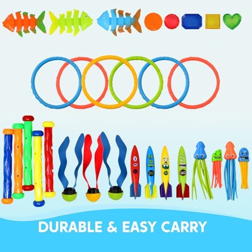 JOYIN 30 Pcs Diving Pool Toys for Kids Ages 3-12 Jumbo Set with Storage Bag Pool Games Summer Swim Water FishToys