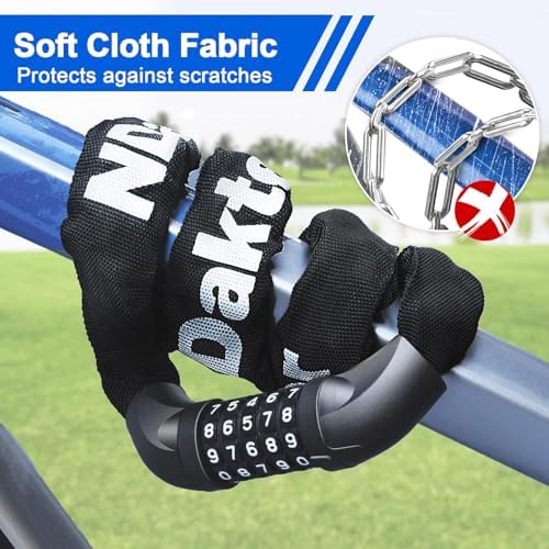 NDakter Bike Chain Lock, 5 Digit Combination Heavy Duty Anti Theft Bicycle Chain Lock,2.62/3.2/4.27/5/6Ft Long Security Resettable Bike Locks for Bike, Bicycle, Scooter, Door, Gate, Fence-4/6mm Thick