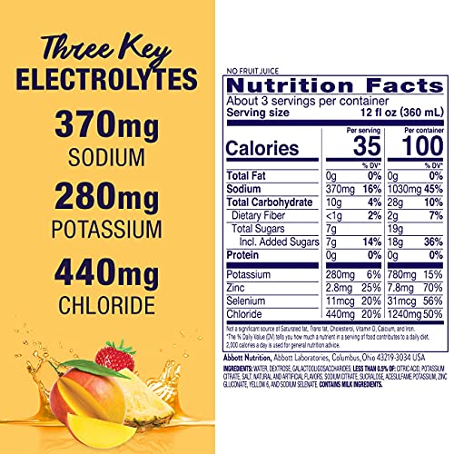 Pedialyte AdvancedCare Electrolyte Solution,1 Liter, 4 Count, with PreActiv Prebiotics, Hydration Drink, Tropical Fruit (Pack of 2)