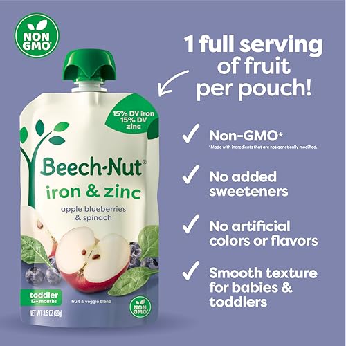 Beech-Nut Baby & Toddler Food Pouches Variety Pack, Protein & Fiber/Iron & Zinc/Prebiotic Fiber Fruit & Veggie Purees, 3.5 oz (18 Pack)