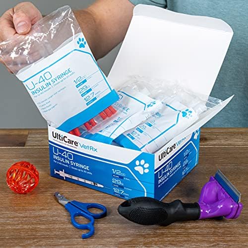 UltiCare VetRx U-40 1/2cc Pet Insulin Syringes - 1/2cc, 29G x 1/2’’, 100 ct, Comfortable & Accurate Dosing, Compatible with Any U-40 Strength Insulin