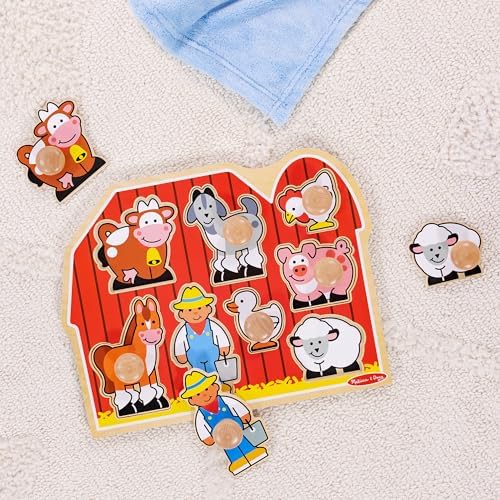 Melissa & Doug Farm Animals Jumbo Knob Wooden Puzzle Wooden Peg Chunky Baby Puzzle, Preschoool Learning, Knob Board for Toddlers Ages 1+