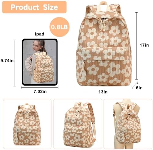 School Backpack for Teen Girls Bookbags Elementary High School Corduroy Laptop Bags Women Travel Daypacks
