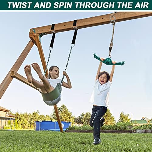 Swing Spins Set: 360° Handle Twist-Spin Flips Toy - Slackline Attachments Activate Play Powers - Accessories for Kids' Playground and Backyard Fun, Green