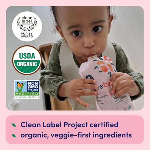 Cerebelly Organic Baby Food Pouches – Dairy Free Smoothies for Toddlers | No Added Sugar, Fiber, Non-GMO | Toddler Smoothie Pouches | 4oz BPA-Free Baby Food | Sweet Potato Peach | 12 Count