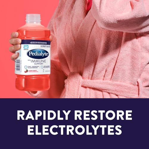 Pedialyte with Immune Support Electrolyte Solution, Hydration Drink with Zinc, Selenium, and Magnesium, Cherry Punch, 1 Liter, Pack of 4