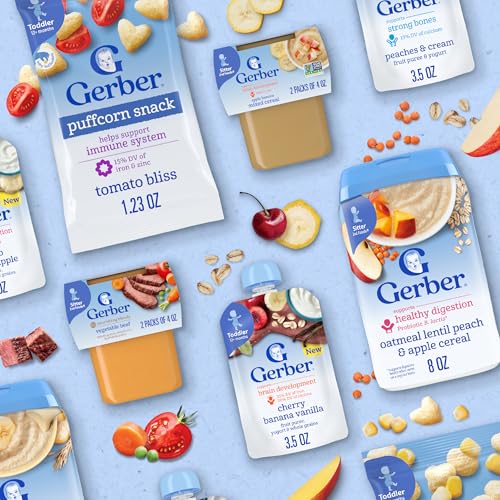 Gerber Toddler Snacks, Snacks for Kids, Kernel Free, Heart Shaped Puffcorn Snack, Tomato Bliss Flavor, Zinc and Iron Helps Support Immune System, 7-Pack