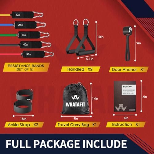 WHATAFIT Resistance Bands, Exercise Bands,Resistance Bands for Working Out, Work Out Bands with Handles for Men and Women Fitness, Strength Training Home Gym Equipment
