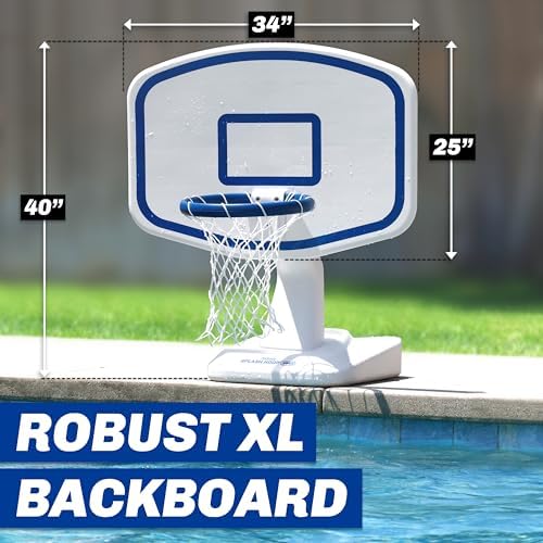 GoSports Splash Hoop Swimming Pool Basketball Game, Includes Poolside Water Basketball Hoop, 2 Balls and Pump – White