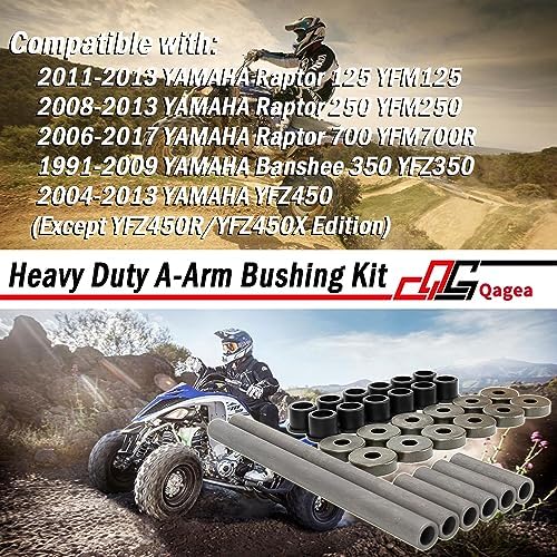 Qagea Heavy Duty A-Arm Control Arm Bushing Kit with Dust Cover Seal Caps & Shaft Collars Fit for Yamaha Banshee 350 450, Raptor 125 250 700 Replaces 90381-15084-00 5YT-23517-00-00 90387-101R3-00