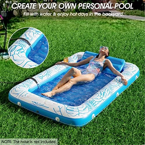 Inflatable Tanning Pool Lounger Float - Jasonwell 4 in 1 Sun Tan Tub Sunbathing Pool Lounge Raft Floatie Toys Water Filled Bed Mat Pad for Adult Blow Up Kiddie Pool Kids Ball Pit Pool (L)