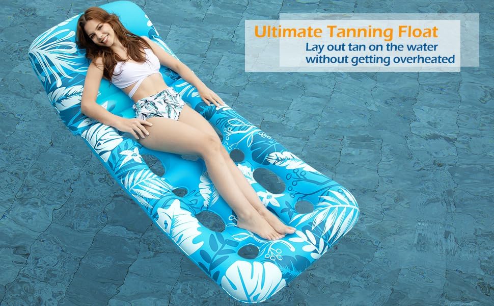 Jasonwell Inflatable Pool Float Adult - Pool Floaties Lounger Floats Floating Chair Raft with Adjustable Backrest Cup Holders Water Floaty Lake Lounge Tanning Floats Beach Party Toys for Adults (Blue)