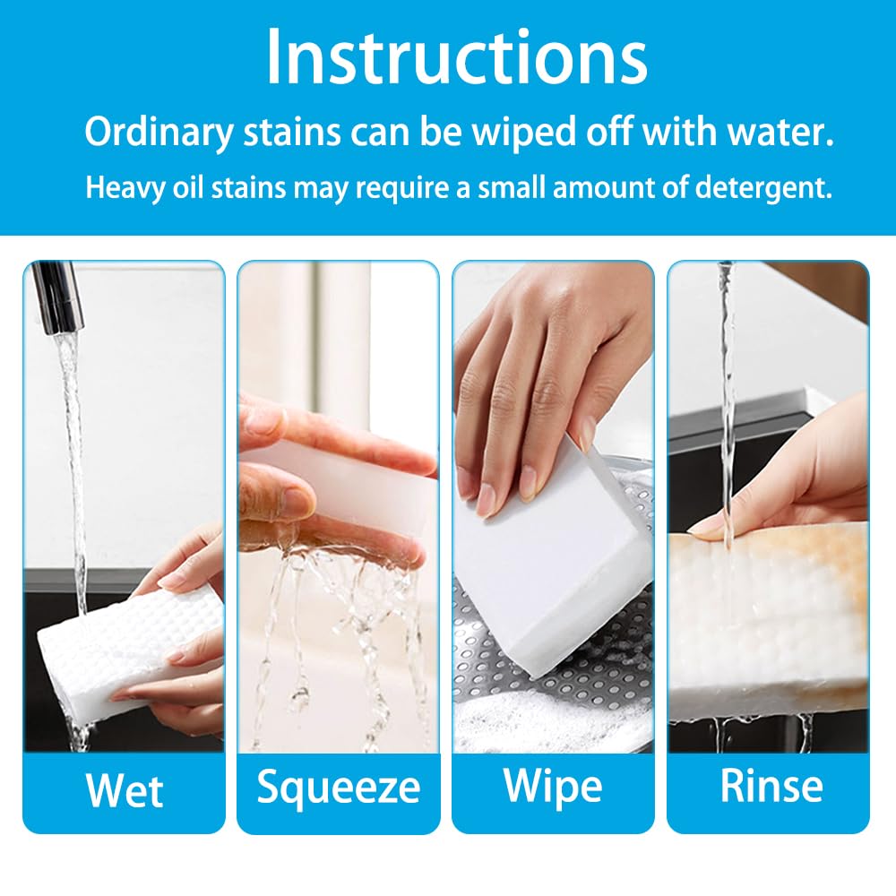 SmilinFit Magic Sponge Erasers, 50 Pack 2X Density Stronger Melamine Sponge Foam Pads, Multi-Functional Household Cleaning Supplies Cleaner for Kitchen, Bathroom, Bathtub, Sink, Wall Cleaner