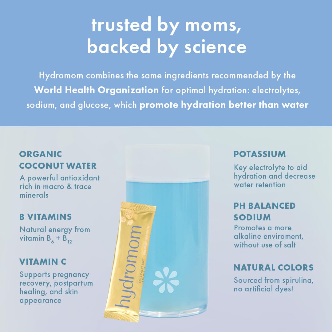 Boobie Hydromom Superfood Electrolyte Drink Mix, Blue Raspberry Lemonade | Refreshing Energy & Hydration Boost for Mamas | On-The-Go & Travel Essentials for Pregnancy, Lactation, & Beyond - 2 Pack