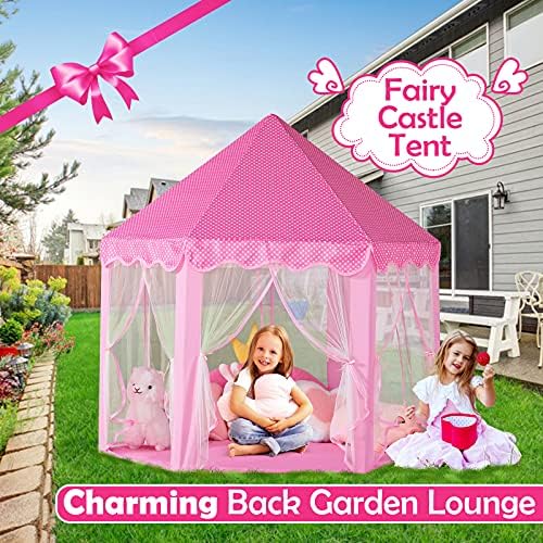 wilwolfer Princess Castle Play Tent for Girls Large Kids Play Tents Hexagon Playhouse with Star Lights Toys for Children Indoor Games (Pink)