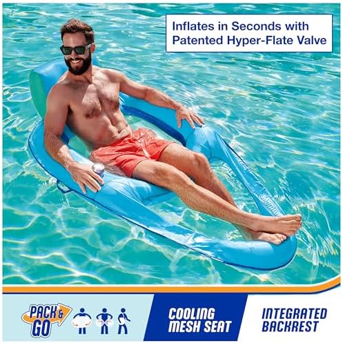 SwimWays Spring Float Premium XL Recliner Chair, Inflatable Pool Floats Adult with Fast Inflation, 25% Larger Than Recliner, Supports Up to 300 lbs