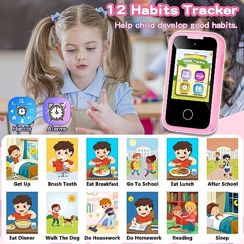 Kids Phone for Girls Toys, Gifts for 3 4 5 6 7 8 9 Year Old Girls Boys Christmas Birthday Kids Toys, Touchscreen Toddler Learning Cell Toy Phone with Dual Camera, Game, Music Player, 8GB Card Pink