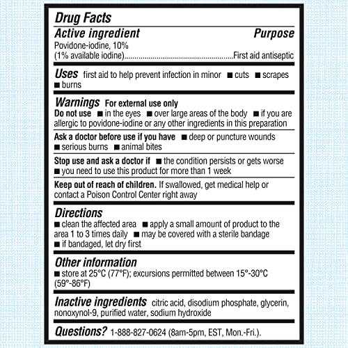 Betadine Antiseptic Liquid First Aid Solution, Povidone-Iodine 10%, Kills Germs in Minor Cuts Scrapes & Burns, No Sting Promise, No Alcohol or Hydrogen Peroxide, 8 FL OZ (Pack of 2)