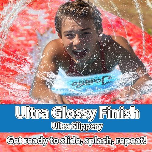 JAMBO 31.5Ft Extra Long Water Slide and 2 Bodyboards, Heavy Duty Slip Splash and Slide with Inflatable Crash Pad, Summer Water Toy Sprinkler, Backyard Outdoor Water Fun n Toys for Kids, Splash Mat
