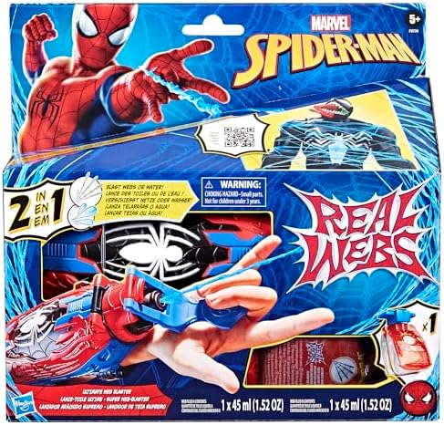 Marvel Spider-Man Real Webs Ultimate Web Blaster, 2-in-1 Blaster, Role Play Toy, Spider-Man Costume, Spider-Man Toys for Kids 5 and Up
