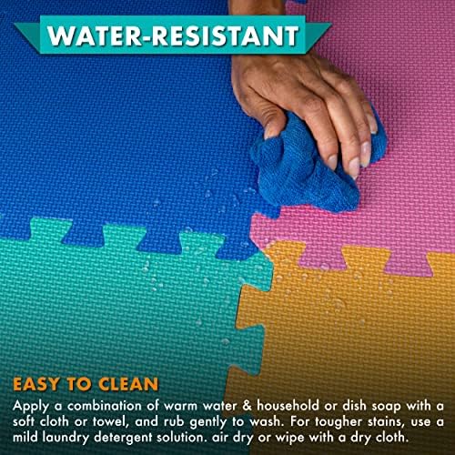 ProSource Foam Puzzle Floor Play Mat for Kids and Babies with Solid Colors, 36 or 16 Interlocking Tiles with Borders, Assorted