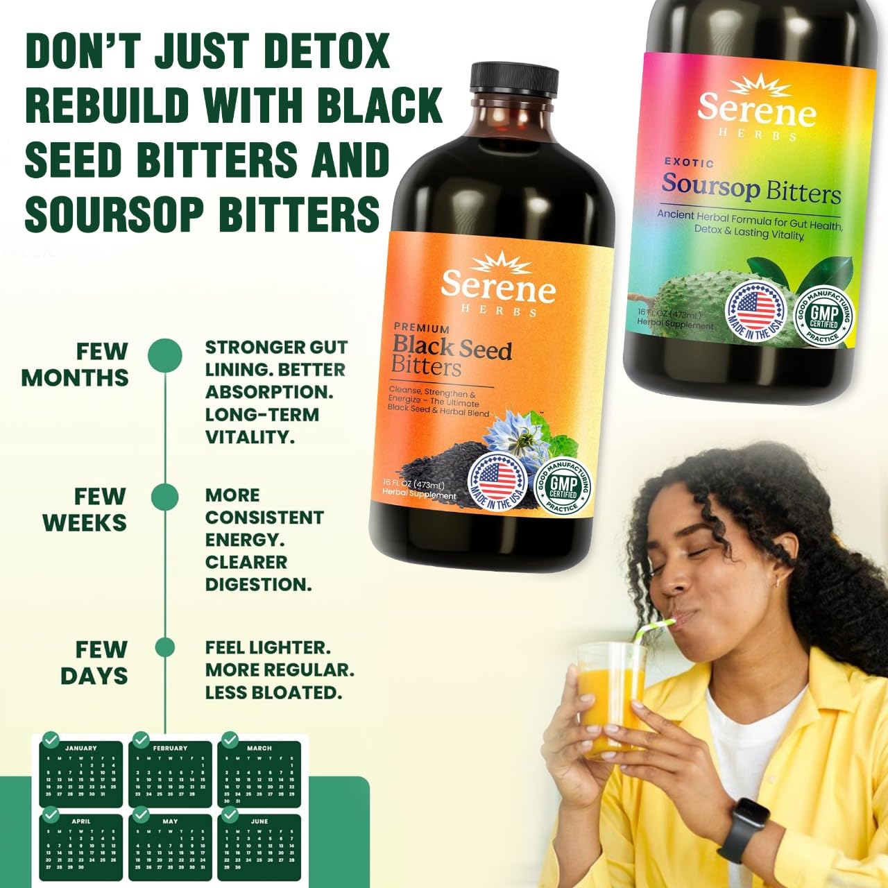 Serene Herbs Soursop Bitters Liquid & Black Seed Bundle – Organic Herbal Guanabana for Digestive Support & Immune Health – Vegan, Non-GMO – 32 oz (16 oz Each), 64 Servings