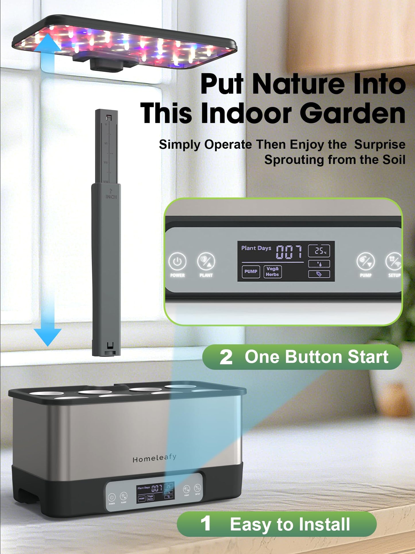 Homeleafy Hydroponics Growing System Kit, 8 Pods Smart Indoor Herb Garden with WiFi App Control, Seeds Pod Kit,LED Grow Light,Stainless Steel Herbs Planter for Lettuce,Basil,Gardening Gifts
