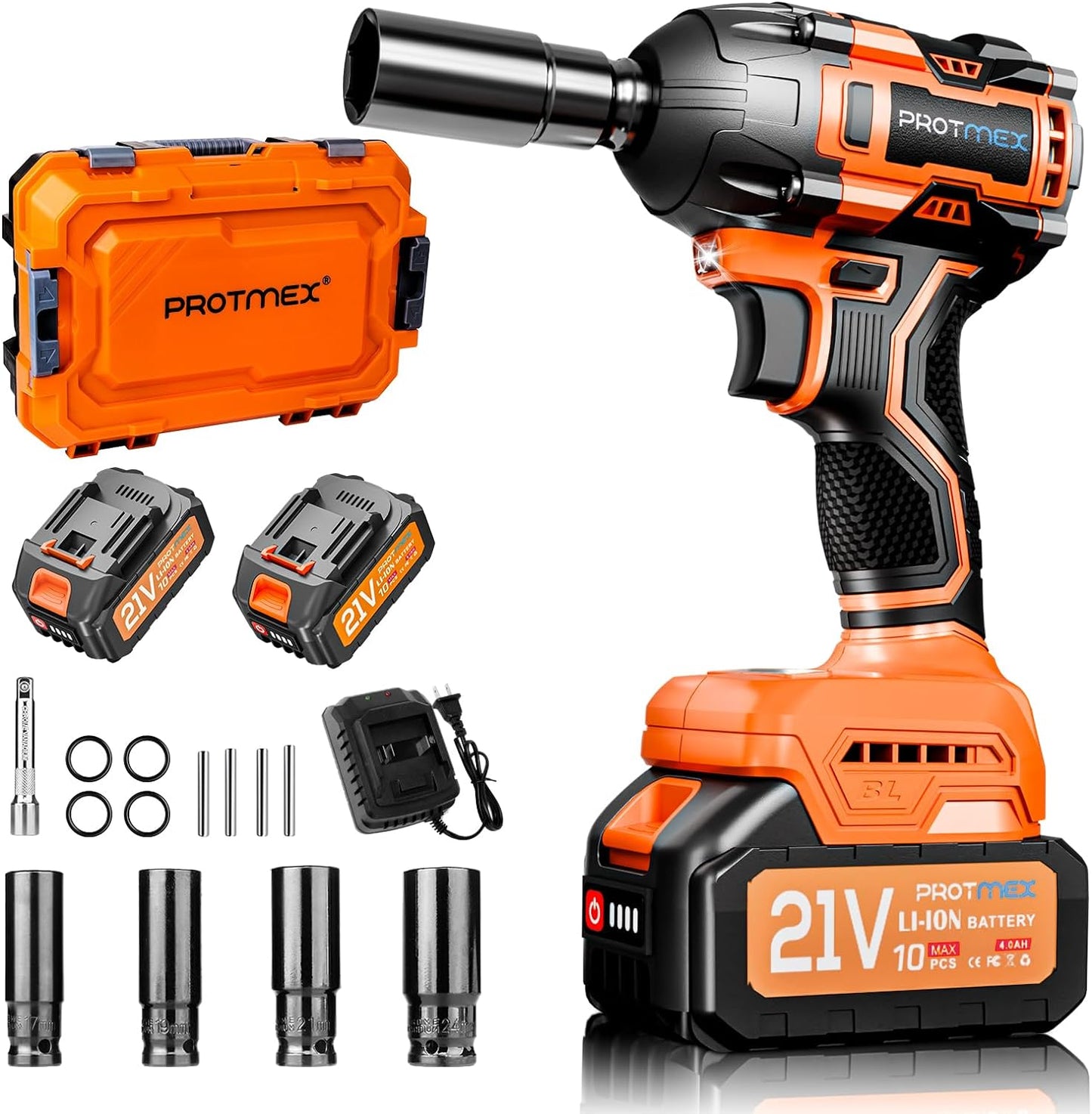 Cordless Impact Wrench, 517Ft-Ibs (700N.m) 1/2" Impact Gun, 2 x 4.0Ah Batteries Impact Driver, 21V Power Brushless Motor for Car Tire/DIY Furniture